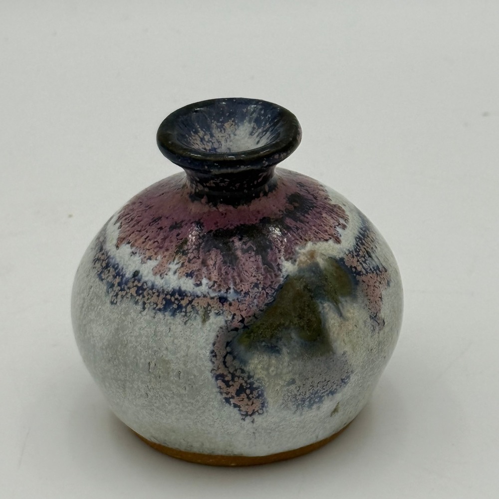 Studio Pottery Bud Vase Small Handmade Ceramic Reactive Glaze Purple Blue Gray